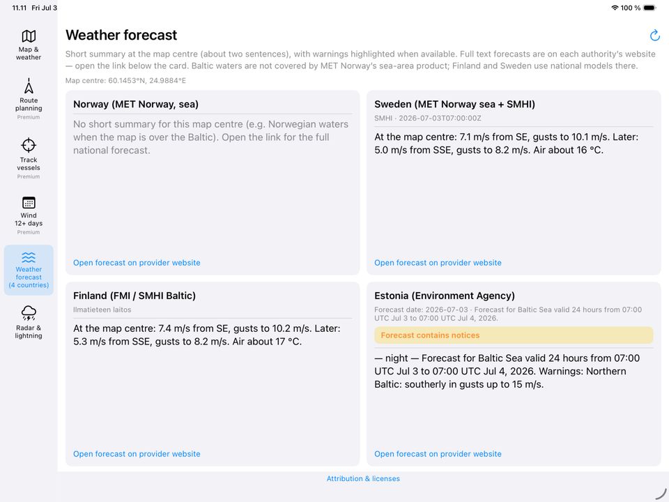 Marine weather summaries for four countries